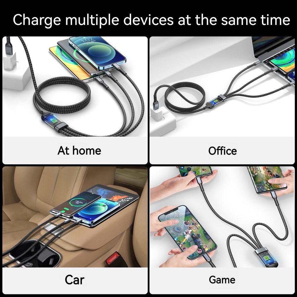 Dây Cáp Sạc Nhanh 3 Trong 1 100w Cho iphone Type C microusb