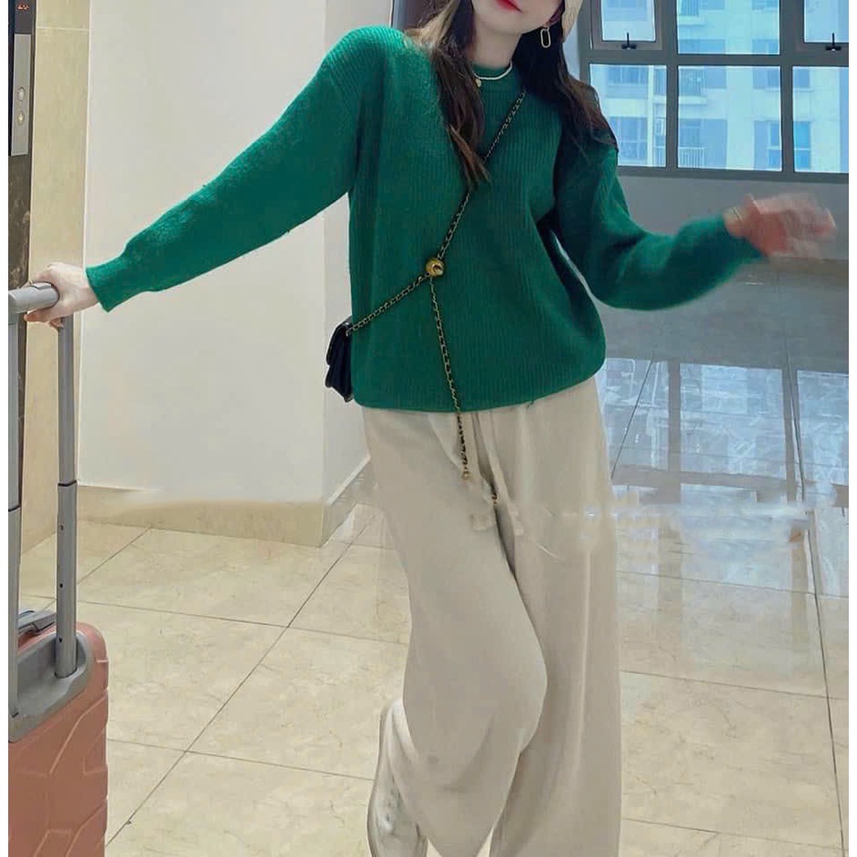 Áo len trơn 23 bảng 4 màu dài tay, áo len cổ tròn  cho nữ