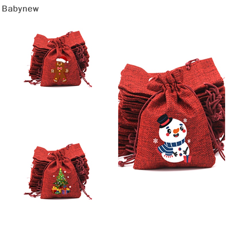 Túi Vải Lanh Đựng Kẹo Màu Đỏ Rượu Vang Có Dây Rút Trang Trí Giáng Sinh Năm Mới
