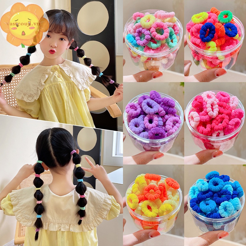 Vastji Set 100 Dây Buộc Tóc Cao Su Co Giãn Nhiều Màu Sắc Cho Bé vn