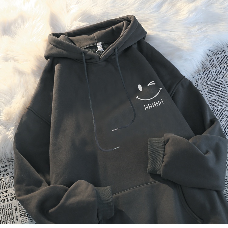 Áo hoodie cashmere Dày Dáng Rộng In Hình Mặt Cười Vui Nhộn Thời Trang Cho Cặp Đôi