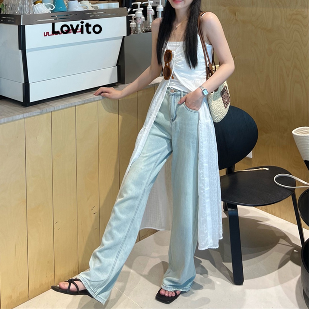 Áo sát nách Lovito xẻ tà cài nút phía trước màu trơn thường ngày cho nữ LNE21215