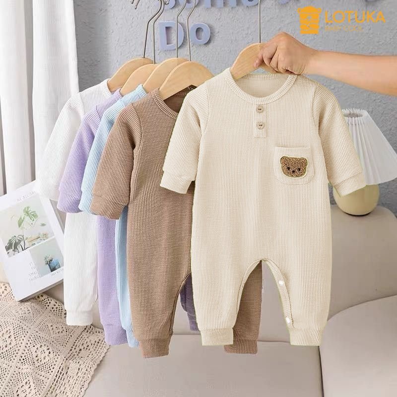 Bodysuit Dài Tay LOTUKA Họa Tiết Gấu, Bộ Body Dài Tay Chất Thun Tăm Cao Cấp, Áo Liền Quần Cho Bé, Quần Áo Trẻ Em 0-1y