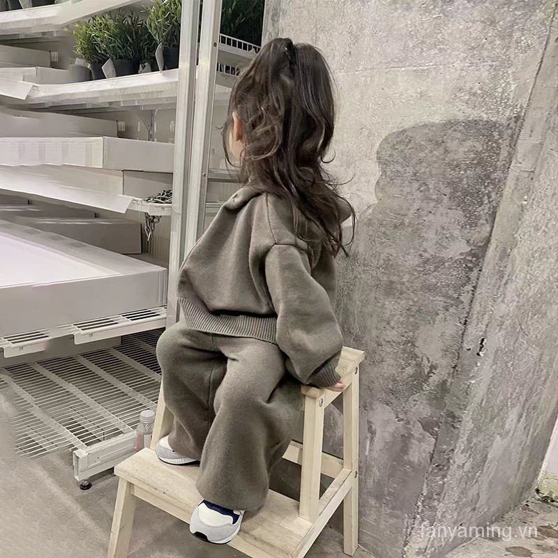 Bộ Áo Khoác Len Dệt Kim Hai Mảnh Thời Trang Xuân Thu Hàn Quốc Cho Bé Gái 3Ddl