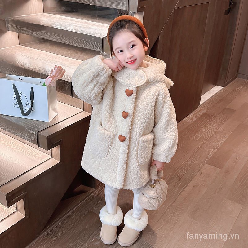 Áo Khoác Len Lông Cừu cotton Đệm cotton Phong Cách Thu Đông Mới 2023 Cho Bé Gái
