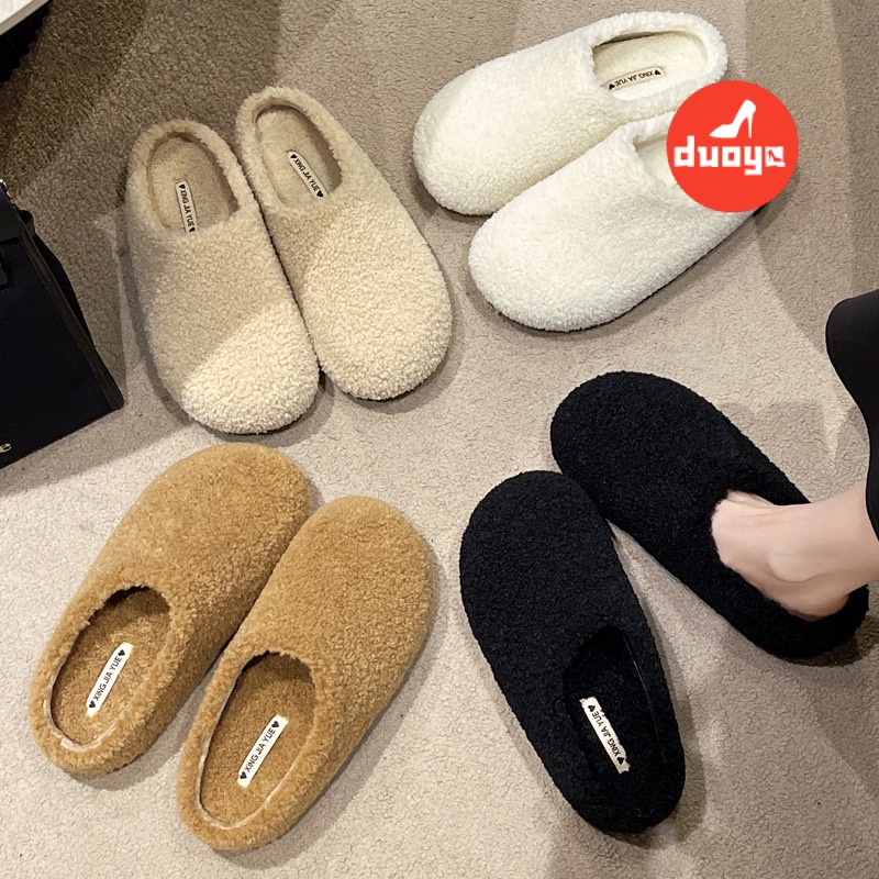 Duooya Dép Bông San Hô cotton Lông Cừu Dày Dặn Ấm Áp Đi Trong Nhà / Ngoài Trời Cho Nữ
