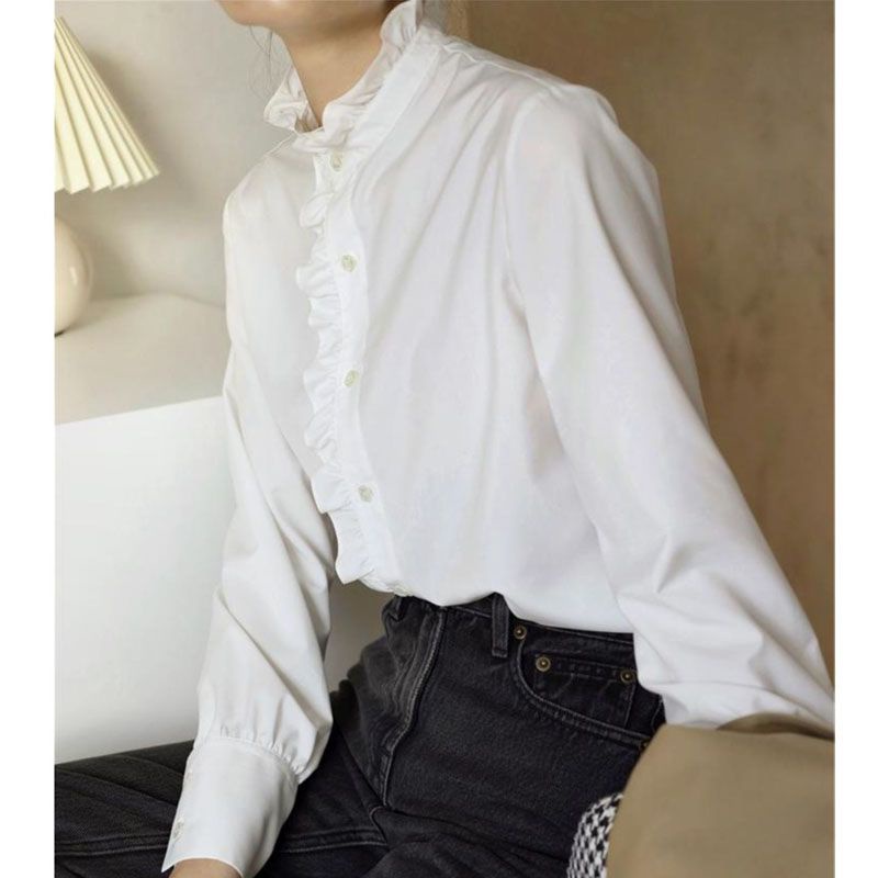 Áo Sơ Mi Trắng Dài Tay Dáng Rộng Phong Cách Phương Tây Thời Trang Thu Đông Cho Nữ