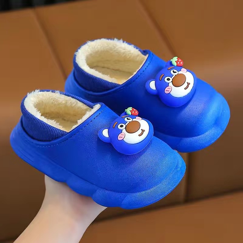 Dép Bông Đi Trong Nhà Chống Trượt Chống Nước In Hình Gấu Hoạt Hình Giữ Ấm Mùa Thu Đông Dành Cho Trẻ Em