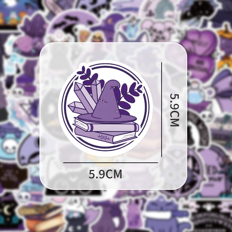 Z & m ❀ Hình Dán Mèo Ma Thuật Màu Tím ❀ Bộ 50 Miếng Dán Chống Thấm Nước Độc Đáo