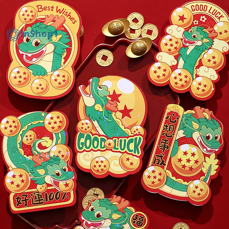 Set 6 Bao Lì Xì Năm mới 2024 Họa Tiết Rồng Phong Cách Trung Hoa