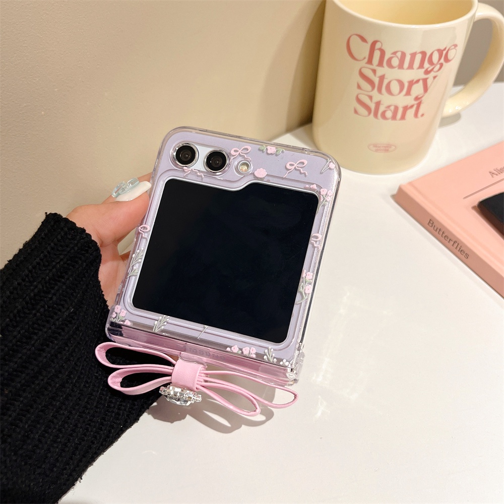 Bao Da Điện Thoại Nắp Lật Kèm Dây Đeo Đính Đá Cho samsung galaxy z flip3 zflip4 zflip 5 flip5 Ốp