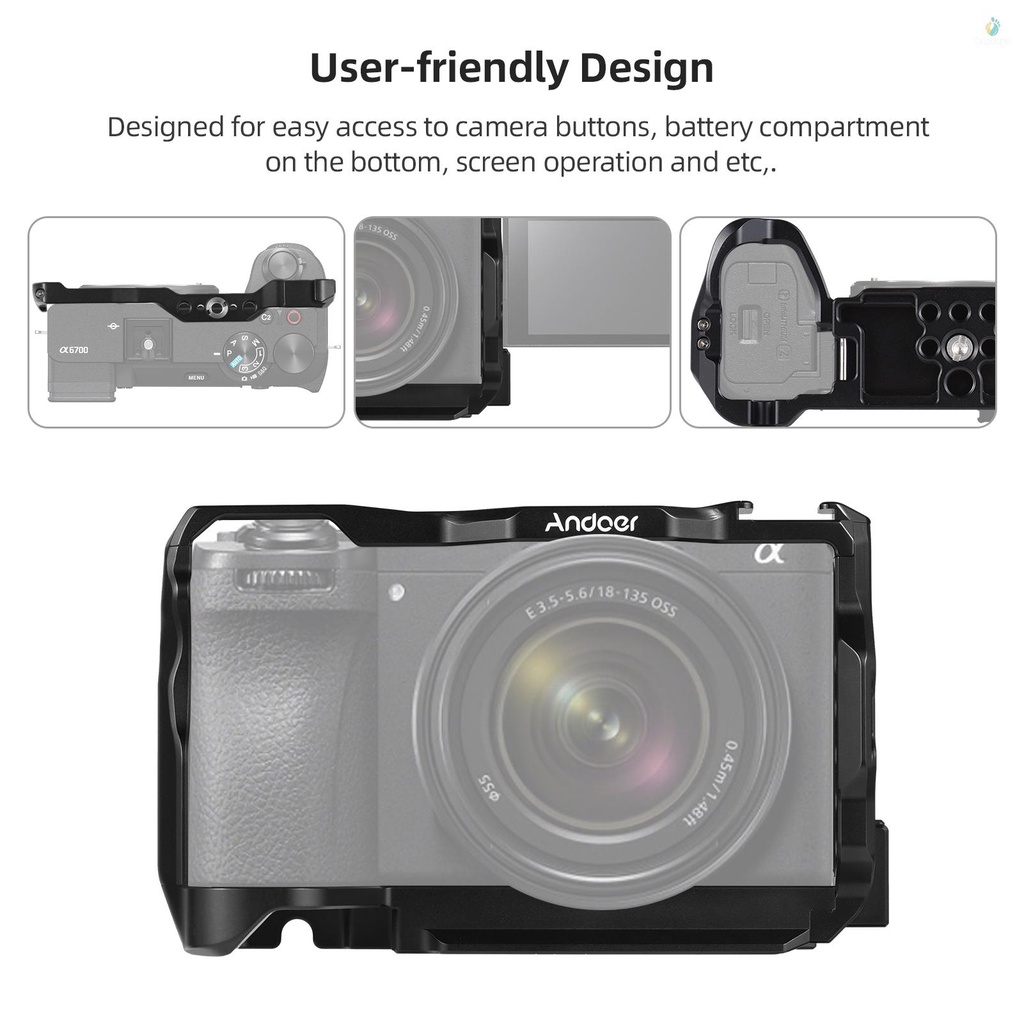 Andoer Aluminum Alloy Camera Video Cage - Perfect Fit for  A6700 Camera