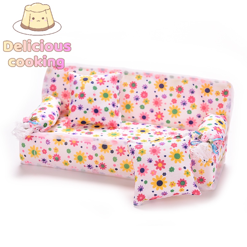 Bộ 3 Đệm Ghế sofa + 2 Gối Tựa Cho Nhà Búp Bê Barbie