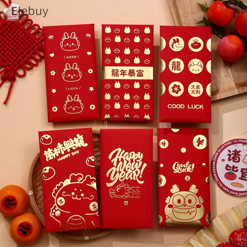 Set 6 Bao Lì Xì Hình Rồng Năm Mới 2024
