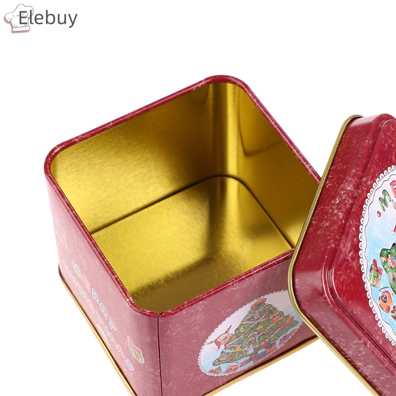 1 Hộp Kim Loại Nhỏ Hình Vuông Đựng Kẹo Giáng Sinh / Bánh Quy Trang Trí Năm Mới