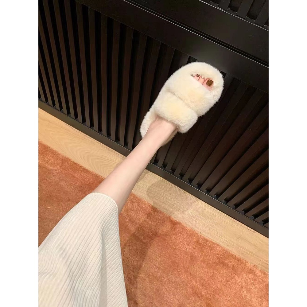 Dép lông nữ dép lê bông thời trang xỏ ngón Ba màu có sẵn