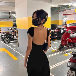 Kliou Đơn Giản Trơn Thời Trang Nữ Gợi Cảm Lưng Tay Ngắn Bodycon Đầm Maxi Mềm Co Giãn Thường Ngày