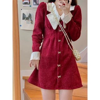 Đầm Chữ a Tay Dài Cổ Búp Bê Thời Trang Xuân Thu Phong Cách Pháp Cổ Điển Cho Nữ