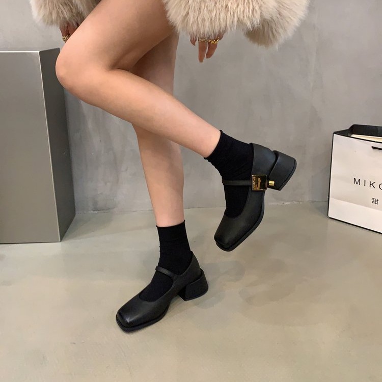 Giày Da pu Gót Thấp Mũi Vuông Phong Cách Anh Quốc Cổ Điển Thời Trang Cho Nữ