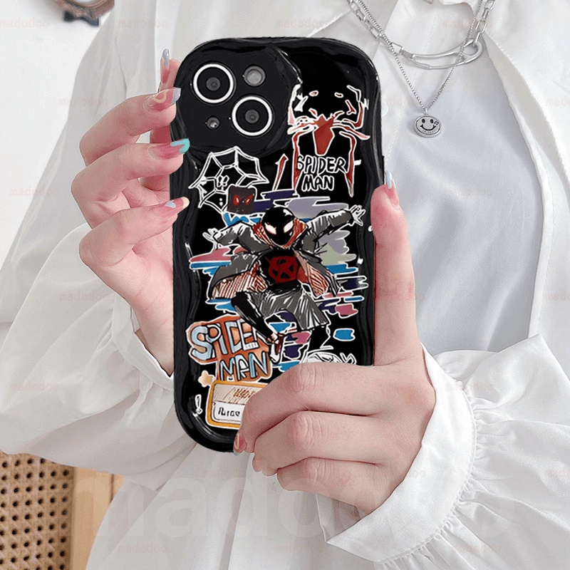 Ốp lưng Cute Fine Hole Anti-fall Samsung Galaxy S24 S23 Ultra S22 Plus S21 S20 FE 5G A11 A50 A30S A50S A10S A20S A20 A30 A31 A51 A71 4G A21S A02S A03S M11 Cartoon SpiderMan Gwen Graffiti Cream Edge Couple Phone Case Cover NY 76
