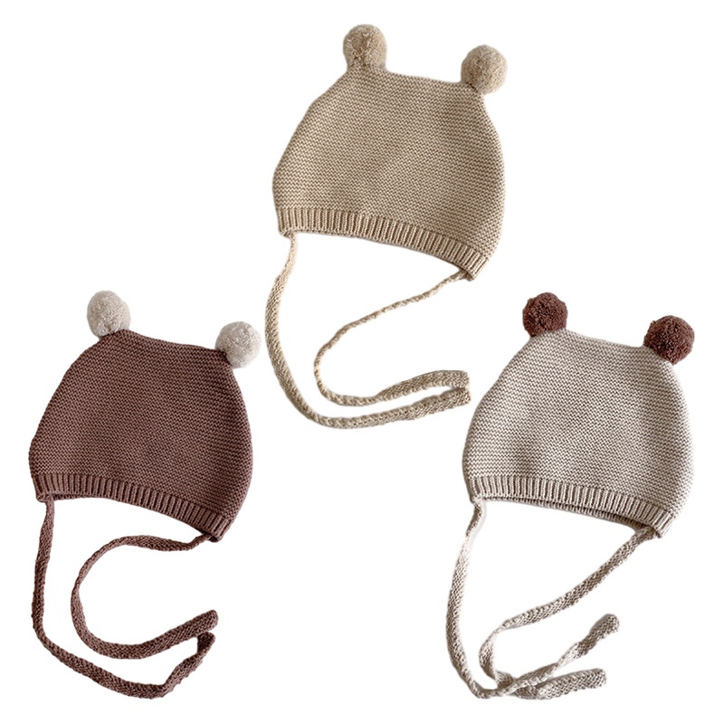 Mũ Dệt Kim Mềm Mại Giữ Ấm Đính Quả Bông Dễ Thương Thời Trang Thu Đông Cho Bé Trai Và Gái