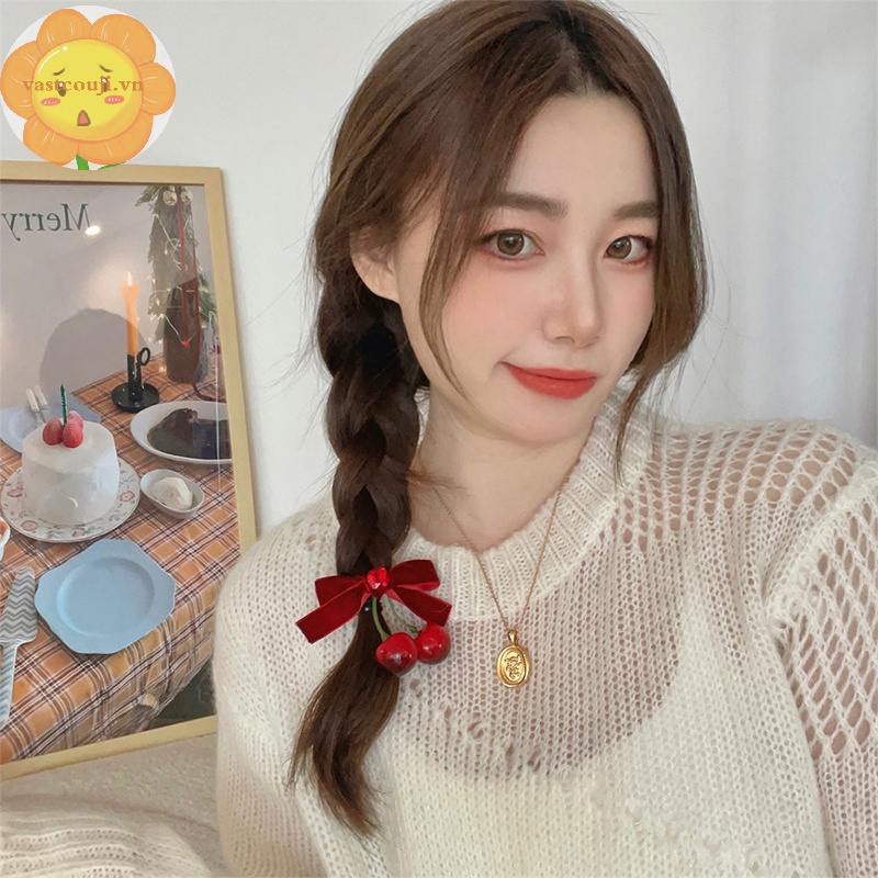 Vastji Set 2 Kẹp Tóc Hình Quả cherry Phong Cách Hàn Quốc Ngọt Ngào Cho Nữ vn