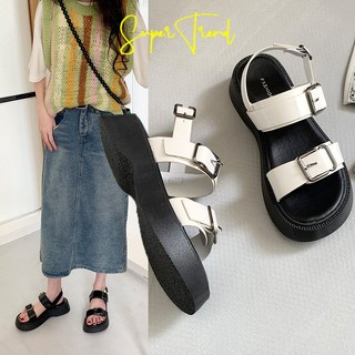 Giày Sandal Hở Ngón Mũi Tròn Đế Dày Thoải Mái Có Quai Cài Phong Cách Mới Hợp Thời Trang