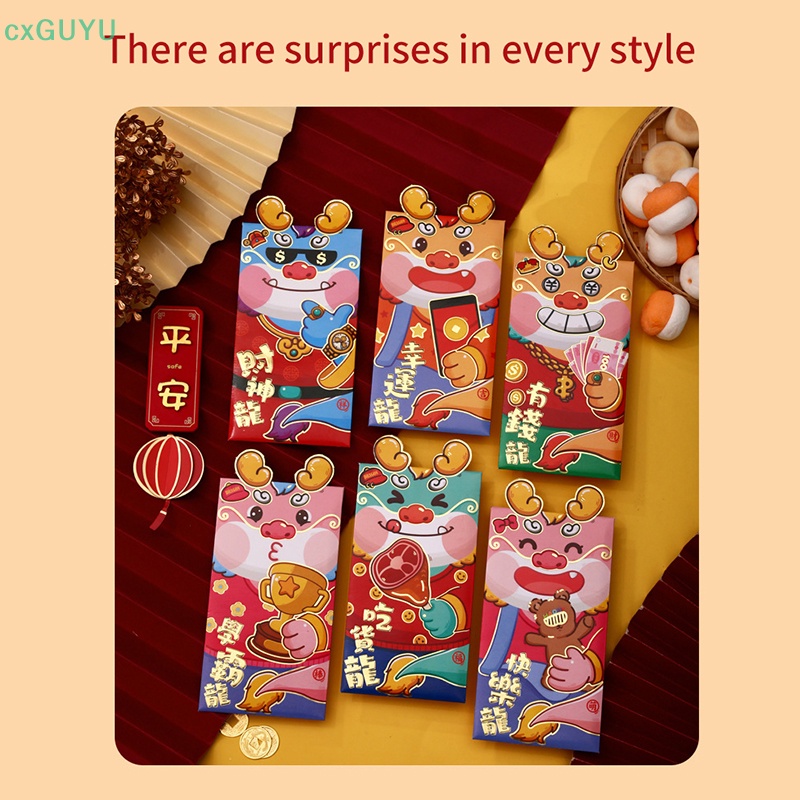Set 6 Bao Lì Xì Giấy May Mắn Hình Rồng Dễ Thương Cho Năm Mới 2024 prta
