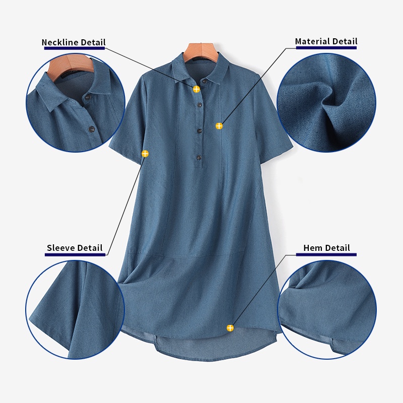 Đầm denim ZANZEA tay ngắn dáng rộng cài nút trước thời trang cho nữ | BigBuy360 - bigbuy360.vn