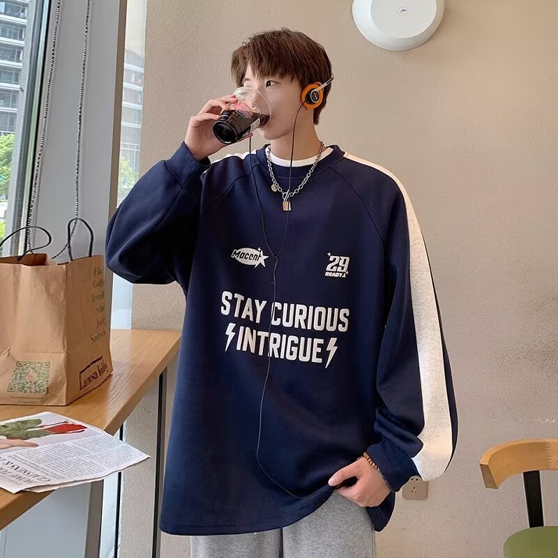 Mới Áo hoodie Tay Dài Cổ Tròn Phong Cách Hàn Quốc Thời Trang Thu Đông Cho Nam