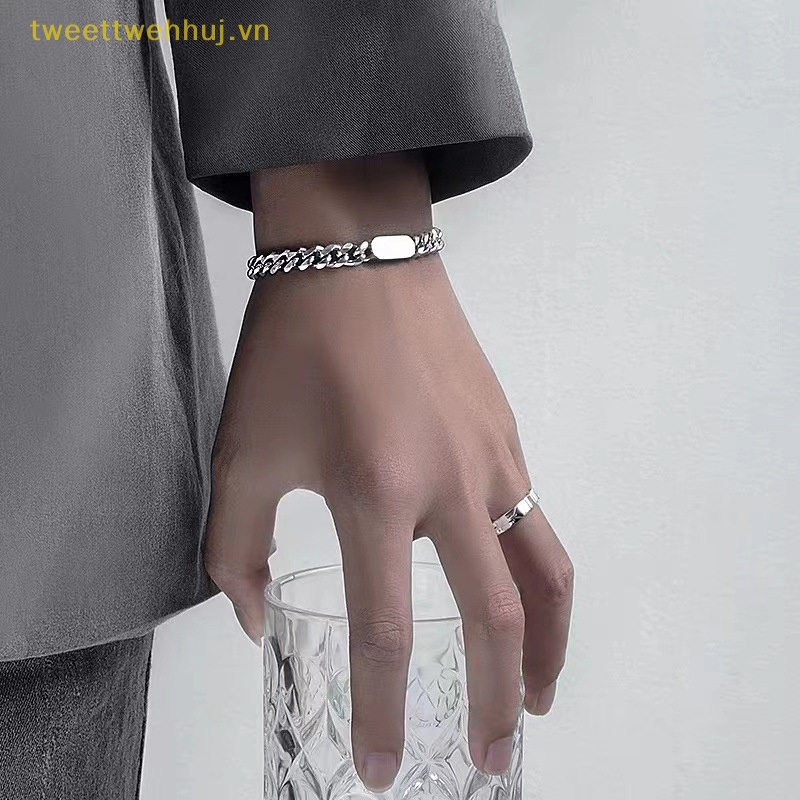 Tweehuj Vòng Tay Thép Titan Mặt Vuông Đơn Giản Cá Tính Phong Cách hip-hop Hợp Thời Trang