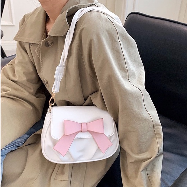 Qbag Túi Xách Da Mềm Đính Nơ Tinh Tế Chất Lượng Cao Thời Trang Đơn Giản Dành Cho Nữ