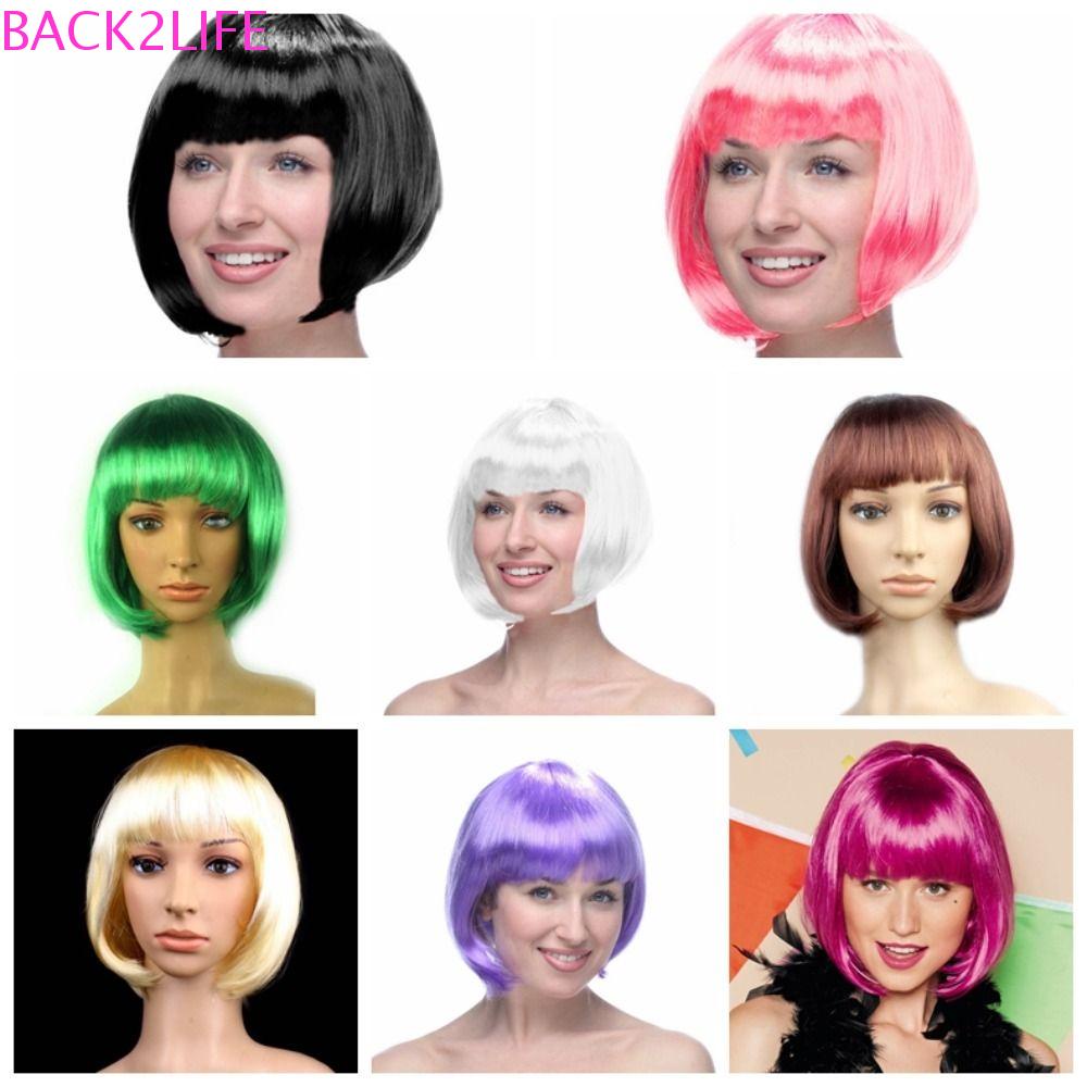 Bộ Tóc Giả bob Ngắn Thẳng Màu Đen Hồng Tự Nhiên Hóa Trang Dự Tiệc / Giáng Sinh Cho Nữ Back2Lip