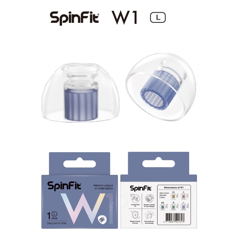 SPINFIT Hộp 1 Cặp Nút Tai Nghe Y Tế w1 Bằng silicone Cấp Y Tế Hình Chữ w Đường Kính Kép 5-6mm
