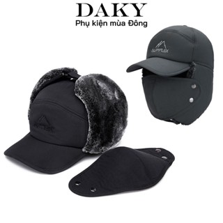 Mũ lưỡi trai nam lót lông loại 1, nón trùm tai kèm khẩu trang giữ ấm mùa đông DAKY