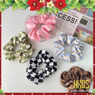 Dây cột tóc Scrunchies, HXGS dây buộc Tóc Vải Hoạ Tiết Sọc Caro