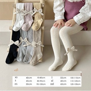 Quần tất len họa tiết vặn thừng cho bé màu trơn cotton đính nơ 1 bên điệu đà Đảo Kid