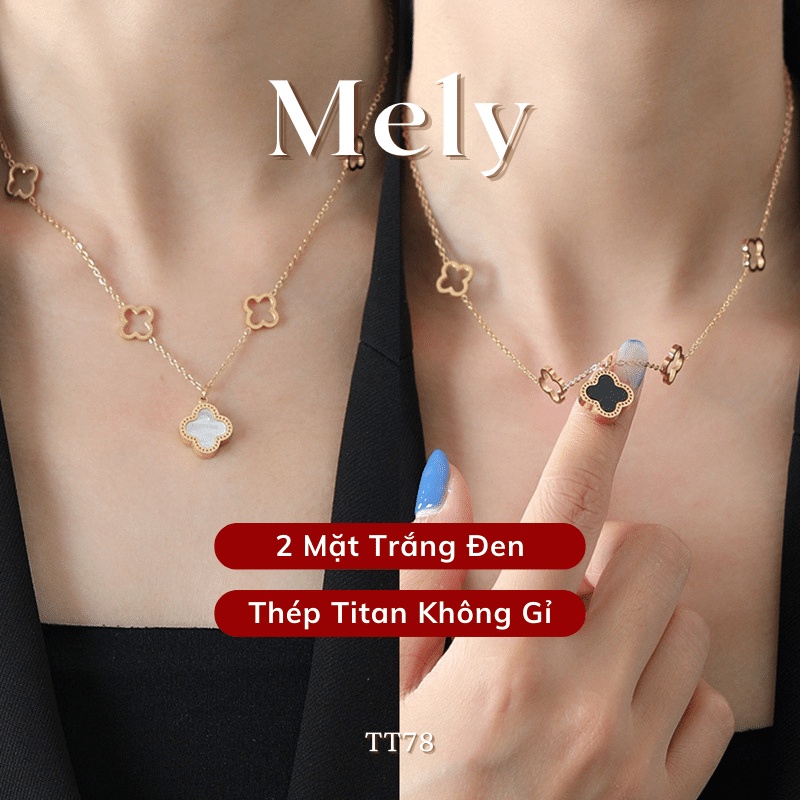 Dây chuyền nữ thép Titan mạ vàng hình cỏ 4 lá dây đôi phụ kiện trang sức Mely TT78