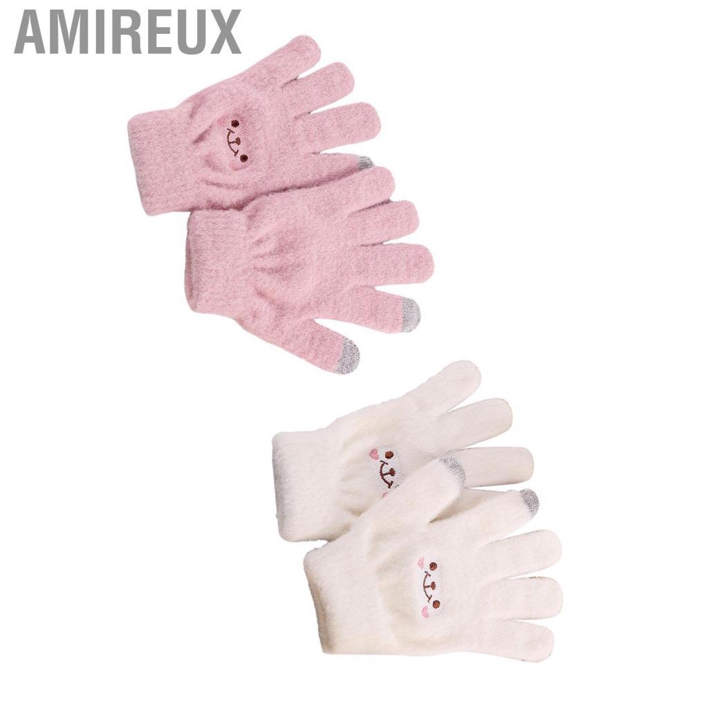 Amireux Winter Touch Screen Glove Smile Face Design Elastic Thermal Warm Knit for Women Girls