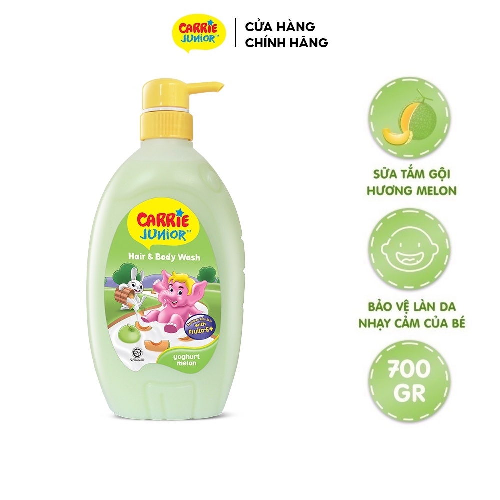 Chai Sữa Tắm Gội Carrie Junior Yoghurt Hương Melon 700g