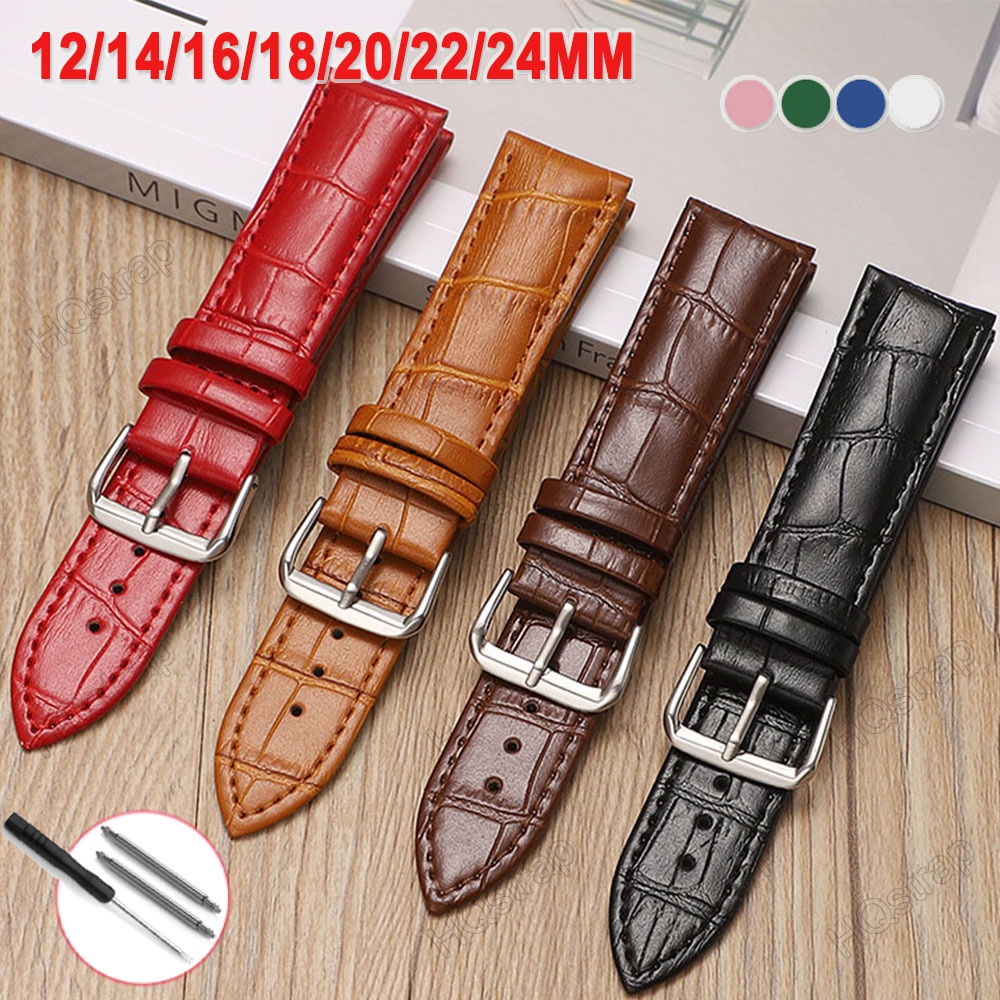 Dây Đeo Thay Thế Bằng Da Thật Chống Nước 20mm 22mm 24mm 18mm 16mm 14mm 12mm Cho Nam & Nữ
