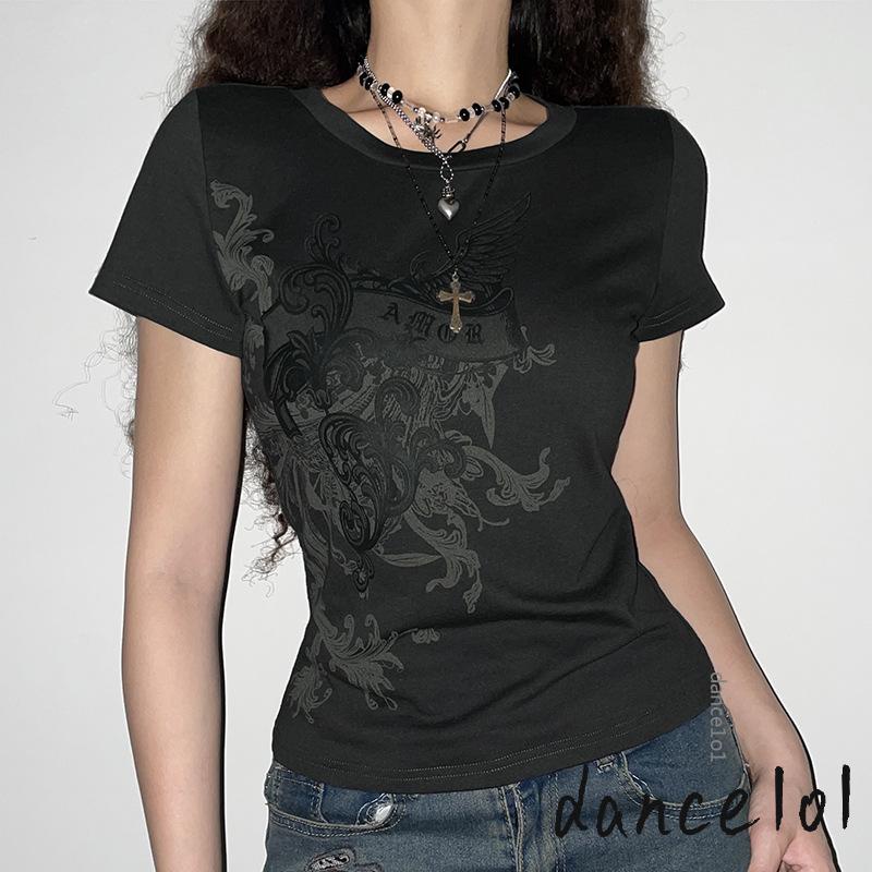 Áo Thun Tay Ngắn Cổ Tròn In Họa Tiết Hoa Tương Phản Dáng Ôm Thời Trang Cho Nữ 1O1