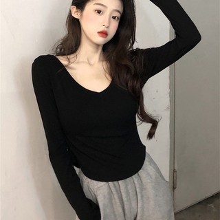 Áo thun tay dài dáng ôm thiết kế bất đối xứng thời trang cho nữ