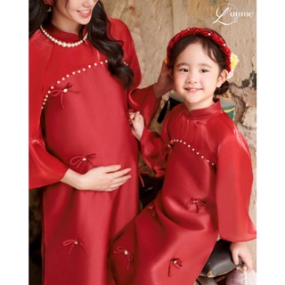 Áo dài bé gái, áo dài trẻ em Cát Nhi thiết kế cách tân chất liệu lụa Tafta phối ngọc, lụa tơ mềm mại tết 2024 BY L'AMME