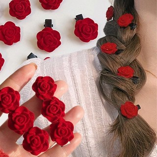 Kẹp tóc hình hoa trà nhỏ màu đỏ rượu thanh lịch