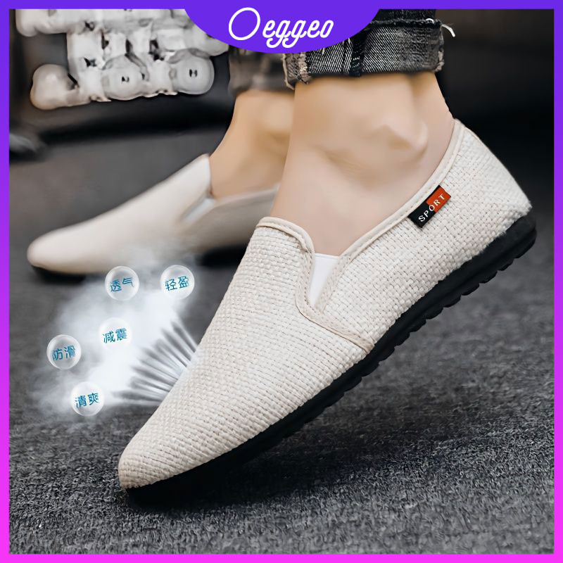 Oeteo Giày Lười Vải Lanh Phong Cách Cổ Điển Cho Nam