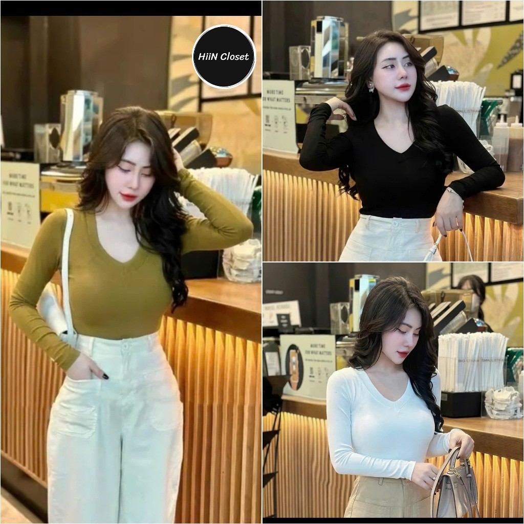 Áo thun nữ dài tay cổ Tim ôm body - Áo thun thu đông chất tăm lạnh HiiNClothing (105)