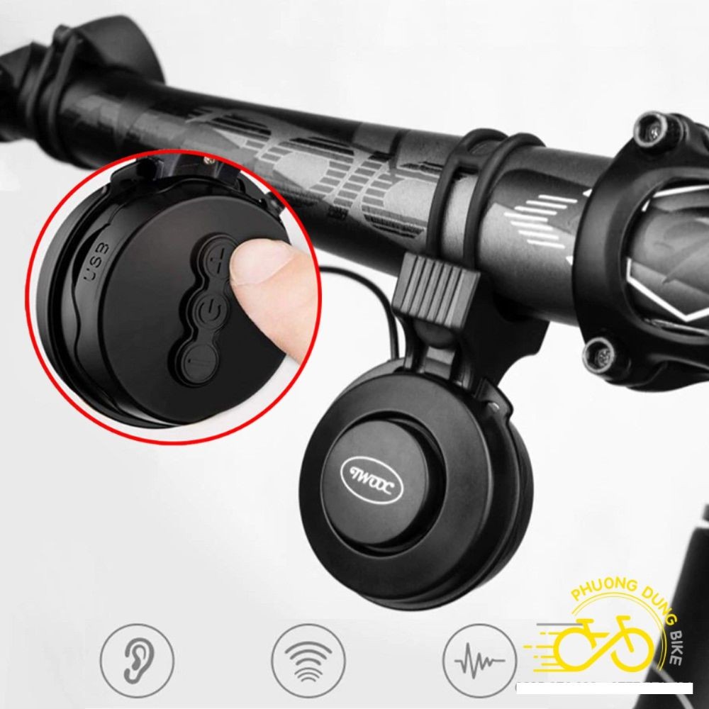 Còi kèn điện cao cấp xe đạp TWOOC T002S sạc usb - 4 âm hú