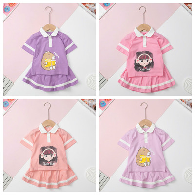 Bộ quần áo chân váy LITIBABY cổ bẻ, kèm chân váy hình Capybara, bé gái size 2 đến 12 tuổi