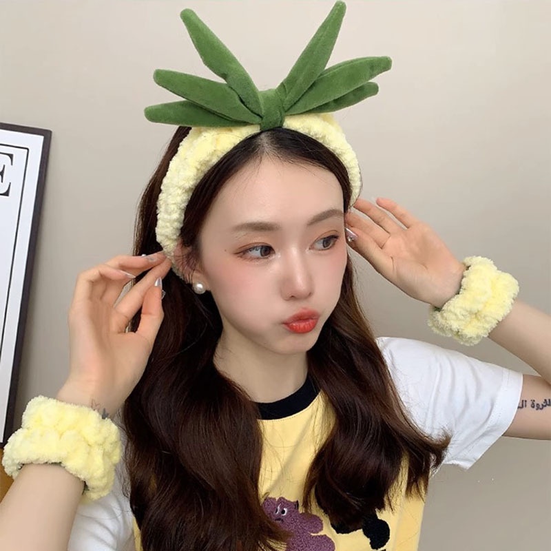 Mới Băng Đô Cài Tóc Rửa Mặt Hình Quả Dứa Vàng Dễ Thương